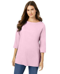 �E�[�}�� �E�B�Y�C�� ���f�B�[�X �g�b�v�X �V���c �v���X�T�C�Y T�V���c Woman Within Plus Size Within Perfect Three-Quarter Sleeve Boatneck Tee Pink �s���N