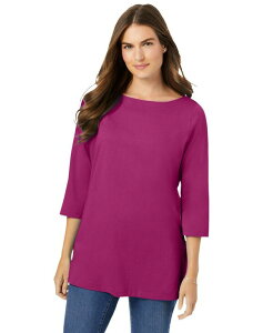 �E�[�}�� �E�B�Y�C�� ���f�B�[�X �g�b�v�X �V���c �v���X�T�C�Y T�V���c Woman Within Plus Size Within Perfect Three-Quarter Sleeve Boatneck Tee Raspberry