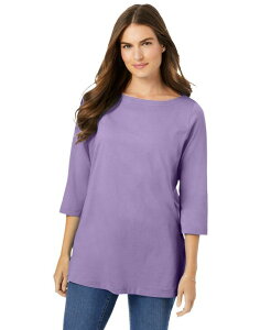�E�[�}�� �E�B�Y�C�� ���f�B�[�X �g�b�v�X �V���c �v���X�T�C�Y T�V���c Woman Within Plus Size Within Perfect Three-Quarter Sleeve Boatneck Tee Soft iris