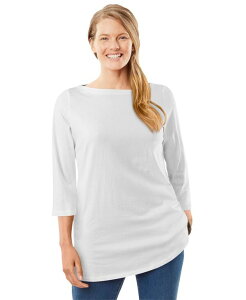 �E�[�}�� �E�B�Y�C�� ���f�B�[�X �g�b�v�X �V���c �v���X�T�C�Y T�V���c Woman Within Plus Size Within Perfect Three-Quarter Sleeve Boatneck Tee White �z���C�g