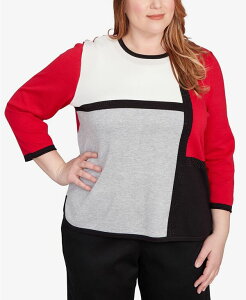 yz Atbh _i[ fB[X jbgEZ[^[ AE^[ Plus Size Classic Colorblock Long Sleeve Sweater Red