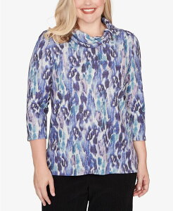 �A���t���b�h �_�i�[ ���f�B�[�X �g�b�v�X �V���c �v�` Alfred Dunner Petite Lake Champlain Animal Melange Three Quarter Sleeve Top Grape �O���[�v