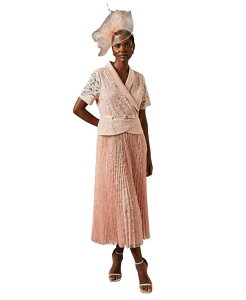 R[Xg fB[X gbvX s[X ~fBs[X v[c ~fB [X WPbg Coast Women's Lace 2 In 1 Jacket Pleated Midi Dress Blush ubV