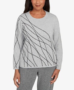 �A���t���b�h �_�i�[ ���f�B�[�X �A�E�^�[ �j�b�g�E�Z�[�^�[ �v�` �Z�[�^�[ Alfred Dunner Petite Jet Setter Abstract Cording Sweater Gray �O���[