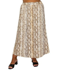 �R�C�� 1804 ���f�B�[�X �{�g���X �X�J�[�g �v���X�T�C�Y �}�L�V COIN 1804 Plus Size Python Elastic Waist Maxi Skirt Off White/Camel �I�t�z���C�g