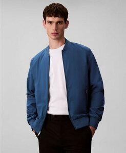 JoNC Y AE^[ WPbgEu] vg S WPbg Calvin Klein Men's Logo-Print Matte Bomber Jacket Alfalfa Blue u[