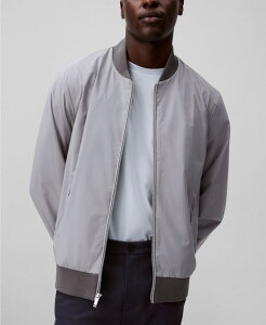 JoNC Y AE^[ WPbgEu] vg S WPbg Calvin Klein Men's Logo-Print Matte Bomber Jacket Chiseled Stone Xg[