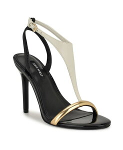 �i�C���E�F�X�g ���f�B�[�X �V���[�Y �T���_�� Nine West Women's Mandey T-Strap High Stiletto Sandals White/Gold/Black �z���C�g