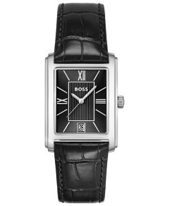 �q���[�S�{�X �����Y �A�N�Z�T���[ �r���v ���U�[ Hugo Boss Men's Principle Dress Quartz Basic Calendar Black Leather Watch 28 x 39mm Black �u���b�N