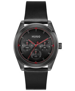 q[S{X Y ANZT[ rv Hugo Boss Men's Bright Sport Quartz Multifunction Black Calfskin Watch 42mm Black ubN