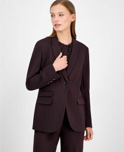 �A���N���C�� ���f�B�[�X �A�E�^�[ �W���P�b�g�E�u���]�� �v�` �W���P�b�g Anne Klein Petite One-Button Triple-Pocket Jacket Deep Mahogany
