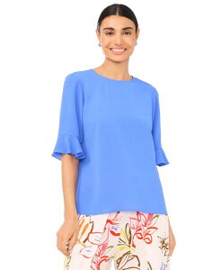 yz ZZ fB[X Vc gbvX Women's Ruffled-Cuff 3/4-Sleeve Crew Neck Top Tropic Night