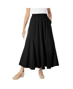 �E�[�}�� �E�B�Y�C�� ���f�B�[�X �{�g���X �X�J�[�g �v���X�T�C�Y Woman Within Plus Size Wide Elastic Waist Skirt Black �u���b�N