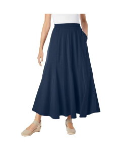 �E�[�}�� �E�B�Y�C�� ���f�B�[�X �{�g���X �X�J�[�g �v���X�T�C�Y Woman Within Plus Size Wide Elastic Waist Skirt Navy �l�C�r�[