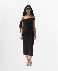 マンゴ レディース トップス ワンピース MANGO Women's Bow Detail Strapless Dress Black
