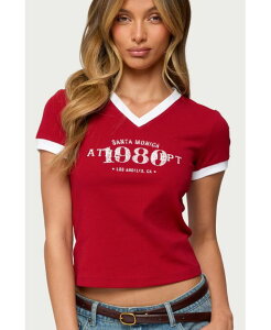 �A�f�B�N�e�b�h ���f�B�[�X �g�b�v�X �V���c V�l�b�N Edikted Womens Santa Monica V Neck T Shirt Red ���b�h