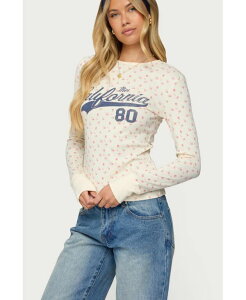 �A�f�B�N�e�b�h ���f�B�[�X �g�b�v�X �V���c �t�����[�� ���u �t�����[ Edikted Womens Cali Floral Ribbed Long Sleeve T Shirt Cream �N���[��