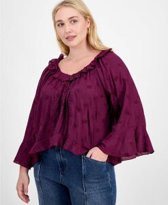 【送料無料】 アンドノウディス レディース シャツ トップス Women's Ruffle-Trim Cropped Blouse P/XXS-4X Deep Cranberry