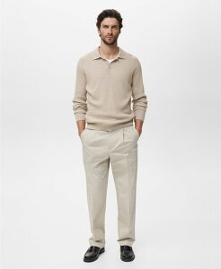 }S Y AE^[ jbgEZ[^[ |Vc u Z[^[ Rbg MANGO Men's Cotton-Blend Ribbed Polo Sweater Beige x[W