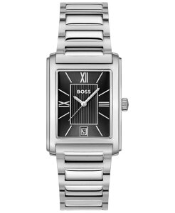 �q���[�S�{�X �����Y �A�N�Z�T���[ �r���v T�V���c Hugo Boss Men's Principle Dress Quartz Basic Calendar Stainless Steel Watch 28 x 39mm Silver-tone �V���o�[