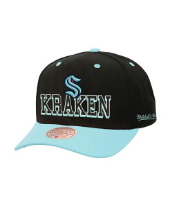 �~�b�`�F��&�l�X ���f�B�[�X �A�N�Z�T���[ �X�q Mitchell & Ness Mitchell Ness Men's Black/Light Blue Seattle Kraken Backside Script Two-Tone Pro Crown Adjustable Hat Black Light Blue �u���b�N