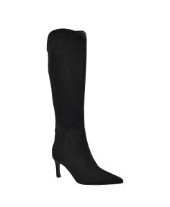 �Q�X ���f�B�[�X �V���[�Y �p���v�X �g�[�� �u�[�c �q�[�� GUESS Women's Palisa Tall Kitten Heel Dress Boots Regular & Wide Calf Black Suede �u���b�N