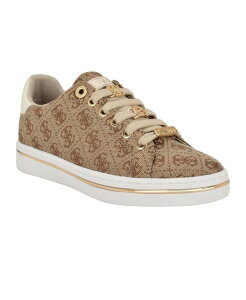 QX fB[X V[Y Xj[J[ [X GUESS Women's Stasey Charms Lace-Up Sneaker Brown Logo uE