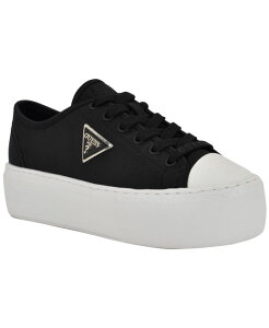 QX fB[X V[Y Xj[J[ vbgtH[ [X S GUESS Women's Joezi Triangle Logo Platform Lace-Up Sneakers Black Canvas ubN
