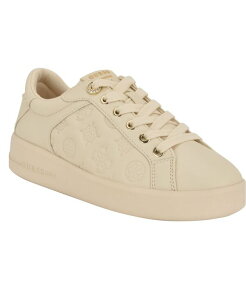 QX fB[X V[Y Xj[J[ [X GUESS Women's Ronii Quattro G Peony Jacquard Lace-Up Sneakers Light Natural Logo