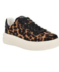 QX fB[X V[Y Xj[J[ [X GUESS Women's Elbinah Leopard Pony Lace-Up Sneakers Leopard Calf Hair Aj}