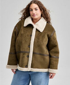 AhmEfBX fB[X AE^[ WPbgEu] vXTCY XG[h WPbg And Now This Trendy Plus Size Faux Suede Sherpa Jacket Frost Green O[