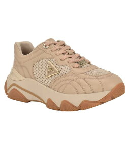 QX fB[X V[Y Xj[J[ [X S GUESS Women's Moeann Triangle G Logo Chunky Lace-Up Sneakers Light Natural