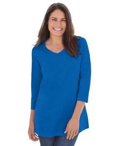 �E�[�}�� �E�B�Y�C�� ���f�B�[�X �g�b�v�X �V���c V�l�b�N T�V���c Woman Within Women's Within Perfect Three-Quarter Sleeve V-Neck Tee Bright cobalt �R�o���g