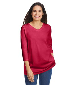�E�[�}�� �E�B�Y�C�� ���f�B�[�X �g�b�v�X �V���c V�l�b�N T�V���c Woman Within Women's Within Perfect Three-Quarter Sleeve V-Neck Tee Classic red ���b�h