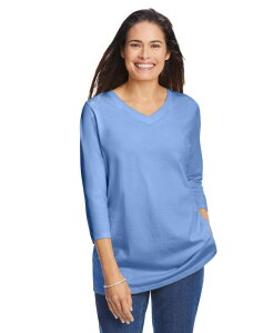 �E�[�}�� �E�B�Y�C�� ���f�B�[�X �g�b�v�X �V���c V�l�b�N T�V���c Woman Within Women's Within Perfect Three-Quarter Sleeve V-Neck Tee French blue �u���[