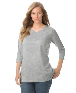�E�[�}�� �E�B�Y�C�� ���f�B�[�X �g�b�v�X �V���c V�l�b�N T�V���c Woman Within Women's Within Perfect Three-Quarter Sleeve V-Neck Tee Heather grey �O���[