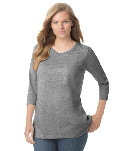 �E�[�}�� �E�B�Y�C�� ���f�B�[�X �g�b�v�X �V���c V�l�b�N T�V���c Woman Within Women's Within Perfect Three-Quarter Sleeve V-Neck Tee Medium heather grey �O���[