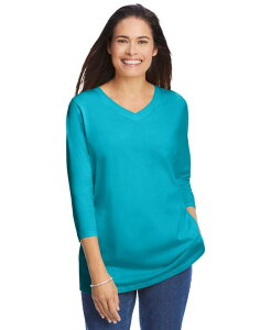 �E�[�}�� �E�B�Y�C�� ���f�B�[�X �g�b�v�X �V���c V�l�b�N T�V���c Woman Within Women's Within Perfect Three-Quarter Sleeve V-Neck Tee Pretty turquoise �^�[�R�C�Y