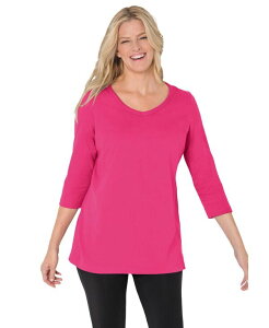 �E�[�}�� �E�B�Y�C�� ���f�B�[�X �g�b�v�X �V���c V�l�b�N T�V���c Woman Within Women's Within Perfect Three-Quarter Sleeve V-Neck Tee Raspberry sorbet