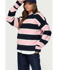 �A�f�B�N�e�b�h ���f�B�[�X �A�E�^�[ �j�b�g�E�Z�[�^�[ �j�b�g Edikted Women's Conrad Striped Knit Sweater Navy-and-pink �l�C�r�[