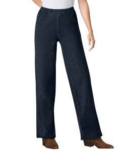 �E�[�}�� �E�B�Y�C�� ���f�B�[�X �{�g���X �f�j���p���c �v�` �f�j�� �W�[���Y Woman Within Petite Within Fineline Stretch Denim Wide-Leg Pull-On Jeans Indigo �C���f�B�S