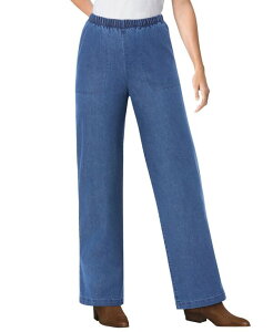 �E�[�}�� �E�B�Y�C�� ���f�B�[�X �{�g���X �f�j���p���c �v�` �f�j�� �W�[���Y Woman Within Petite Within Fineline Stretch Denim Wide-Leg Pull-On Jeans Medium stonewash �f�j��