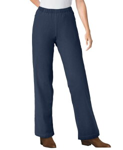 �E�[�}�� �E�B�Y�C�� ���f�B�[�X �{�g���X �f�j���p���c �v�` �f�j�� �W�[���Y Woman Within Petite Within Fineline Stretch Denim Wide-Leg Pull-On Jeans Navy �l�C�r�[