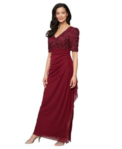 �A���b�N�X�C�u�j���O�X ���f�B�[�X �g�b�v�X �����s�[�X A ���C�� �p�t�X���[�u Alex Evenings Women's Embellished Puff-Sleeve A-Line Dress WINE ���C��