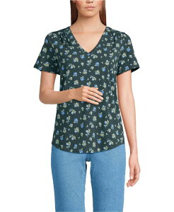 �����Y�G���h ���f�B�[�X �g�b�v�X �V���c T�V���c �W���[�W�[ Lands' End Women's Short Sleeve Lightweight Jersey Gathered Shoulder T-Shirt Evening forest dainty floral �t�H���X�g