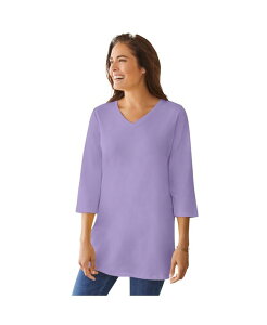 �E�[�}�� �E�B�Y�C�� ���f�B�[�X �g�b�v�X �V���c V�l�b�N �v���X�T�C�Y Woman Within Plus Size Within Perfect Three-Quarter Sleeve V-Neck Tunic Soft iris