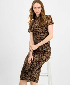 �o�[�X���[ ���f�B�[�X �g�b�v�X �����s�[�X �~�f�B�����s�[�X �v�����g �~�f�B Bar III Women's Animal-Print Mock-Neck Midi Dress Dark Caramel Multi �}���`�J���[