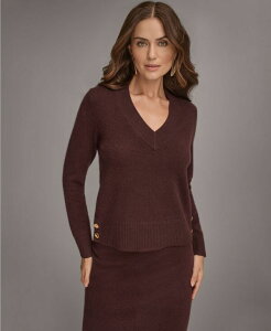 �_�i �L������ �j���[���[�N ���f�B�[�X �A�E�^�[ �j�b�g�E�Z�[�^�[ V�l�b�N �Z�[�^�[ Donna Karan New York Women's V-Neck Cashmere Sweater Merlot