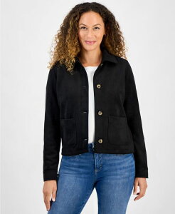 X^CAhR[ fB[X AE^[ WPbgEu] v` XG[h WPbg Style & Co Petite Faux-Suede Jacket Deep Black ubN