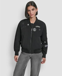 _i L j[[N fB[X AE^[ WPbgEu] WPbg DKNY Women's Pins and Patches Long Sleeve Bomber Jacket Black ubN